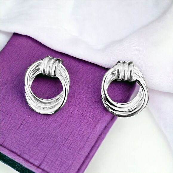 Silver 1/2" Knot Hoop‎ Earrings - Picture 1 of 2